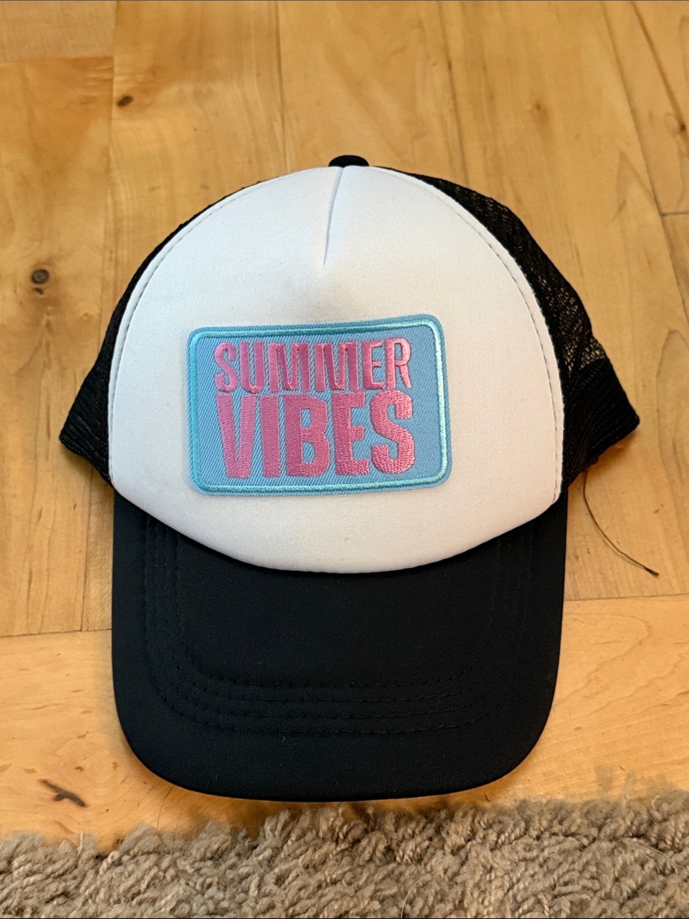 Summer Vibes Pink & Light Blue Patch Trucker Hat NWOT